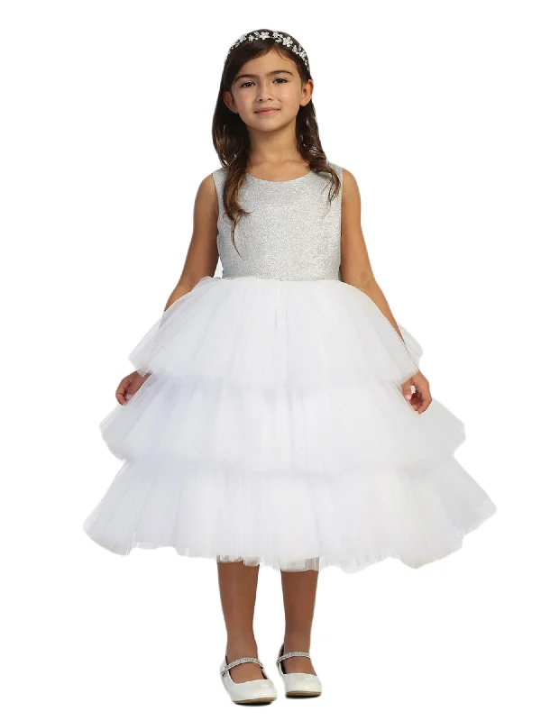 Save Big Girls Multi Color Metallic Glitter Layered Tulle Junior Bridesmaid 2-12 Feminine Elegant