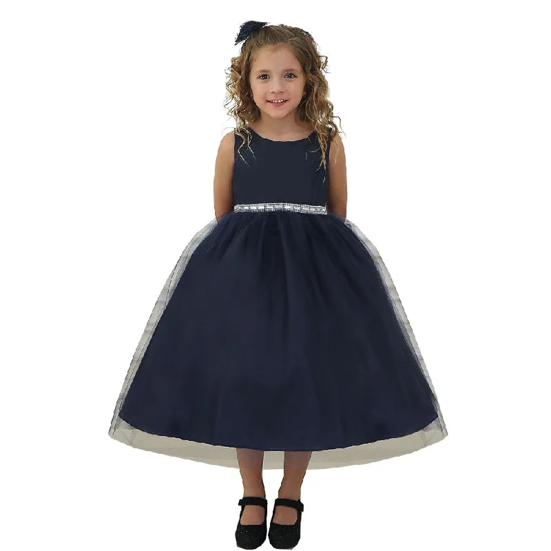 Explore What'S New Big Girls Navy Rhinestone Tulle Junior Bridesmaid Dress 8-12 Boho Chic