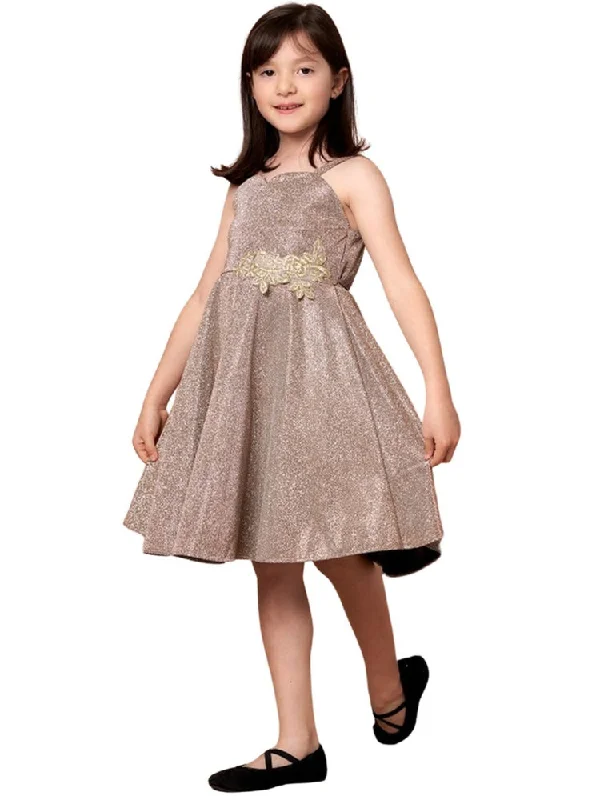 High-End Style Discounts Big Girls Champagne Glitter Metallic Strap Junior Bridesmaid Dress 8-16 Limited - Stock