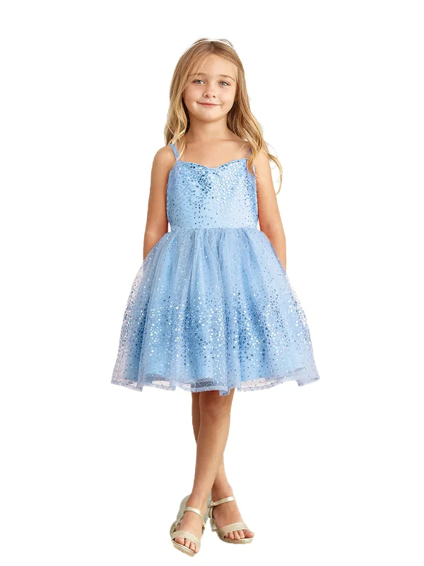 Holiday Glam Big Girls Sky Blue Spaghetti Strap Sequin Tulle Junior Bridesmaid Dress 8-12 Elegant Contour