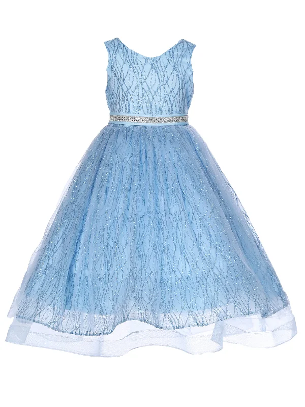 Limited Time Flash Sale Big Girls Light Blue Glitter Tulle Sleeveless Junior Bridesmaid Dress 8-14 Vintage Elegance