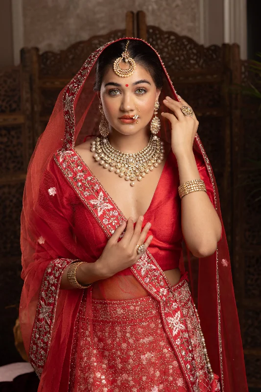 Cool Prices Red Color Bridal Designer Heavy Lehenga Choli -Rent Luxury Style