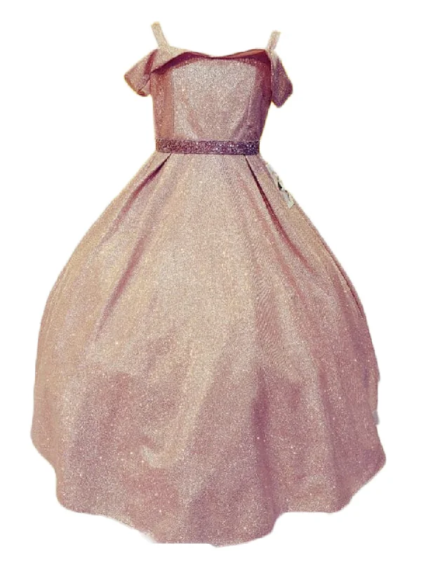 Chic And Trendy Big Girls Rose Gold Metallic Off Shoulder Junior Bridesmaid Dress 8-16 Classic Appeal