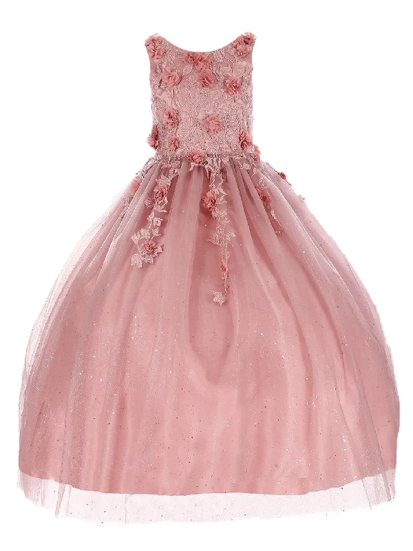 Cozy Comfort Style Sale Big Girls Dusty Rose 3D Flower Rhinestone Tulle Junior Bridesmaid Dress 8-16 Feminine Allure