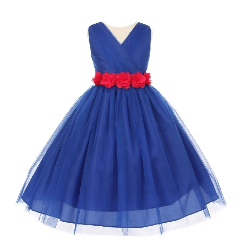 Bid Farewell To The Old Season Big Girls Royal Blue Fuchsia Chiffon Flowers Tulle Junior Bridesmaid Dress 8-14 Artful Design