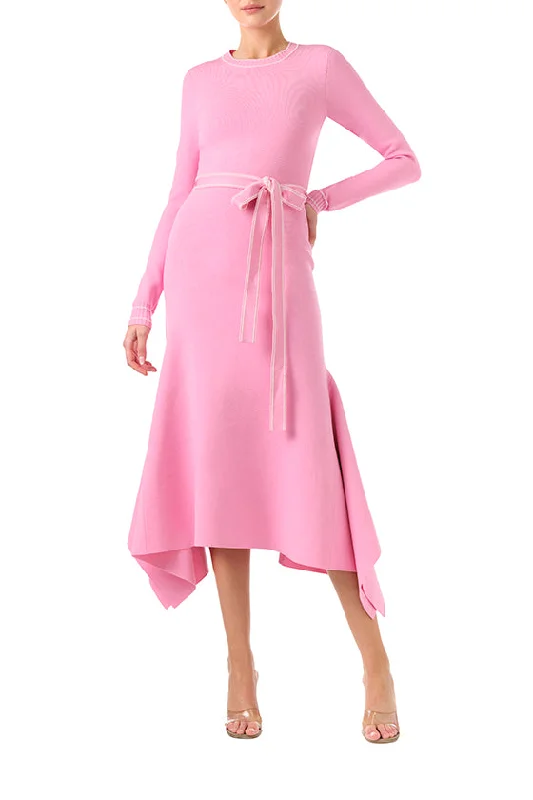 Limited Time Flash Sale Long Sleeve Pink Knit Dress Flowy Fabric