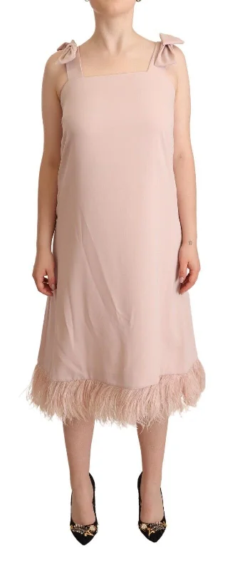 Seasonal Picks P.A.R.O.S.H.  Polyester Sleeveless Midi Feather Shift Women's Dress Great Deals on Ethnic Cultural Wear