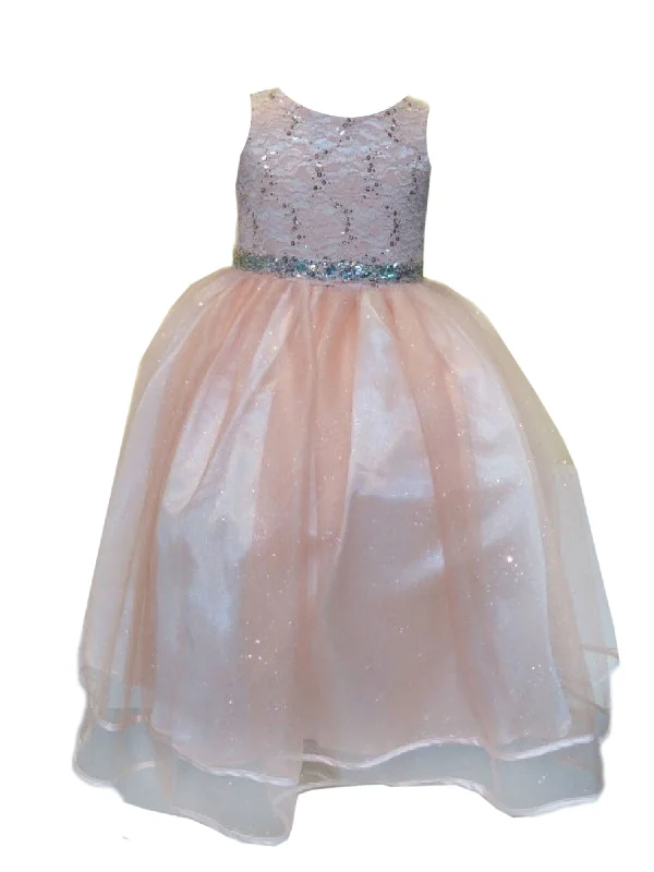 Imeless Style Big Girls Blush Lace Sequin Belt Glitter Tulle Junior Bridesmaid Dress 8-16 Vintage Elegance