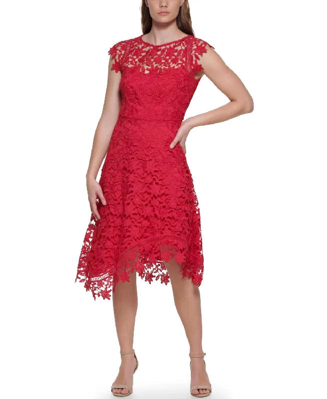 Exclusive Deals Online Sleeveless Lace Fit And Flare Dress In Fuchsia Chic Allure