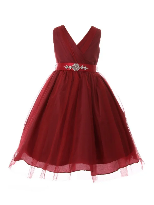 Modish Fashion Discounts Big Girls Burgundy Rhinestone Satin Sash Tulle Junior Bridesmaid Dress 8-14 Nordic Minimalist Home Look