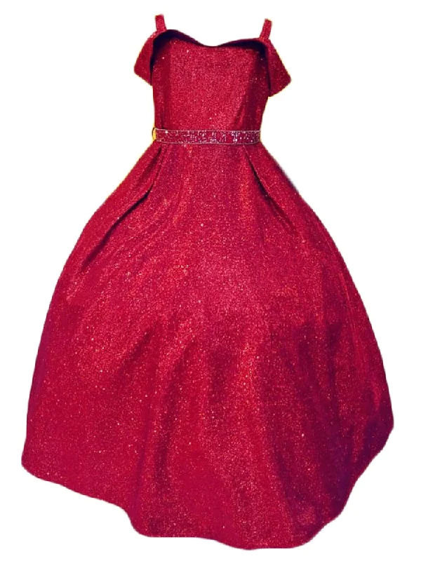 Huge Discounts This Week Big Girls Red Metallic Off Shoulder Junior Bridesmaid Dress 8-16 Feminine Allure