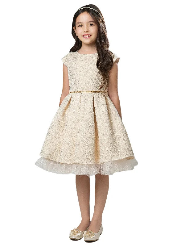 Discover Promotions Big Girls Ivory Pleated Jacquard Cap Sleeve Tulle Junior Bridesmaid Dress 7-16 Modern Romance