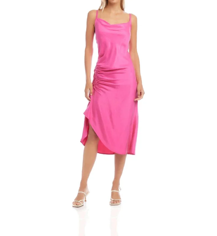 You'Ll Love Us Because Stacy Sleeveless Satin Midi Dress In Pink Romantic Date - Night Ensemble