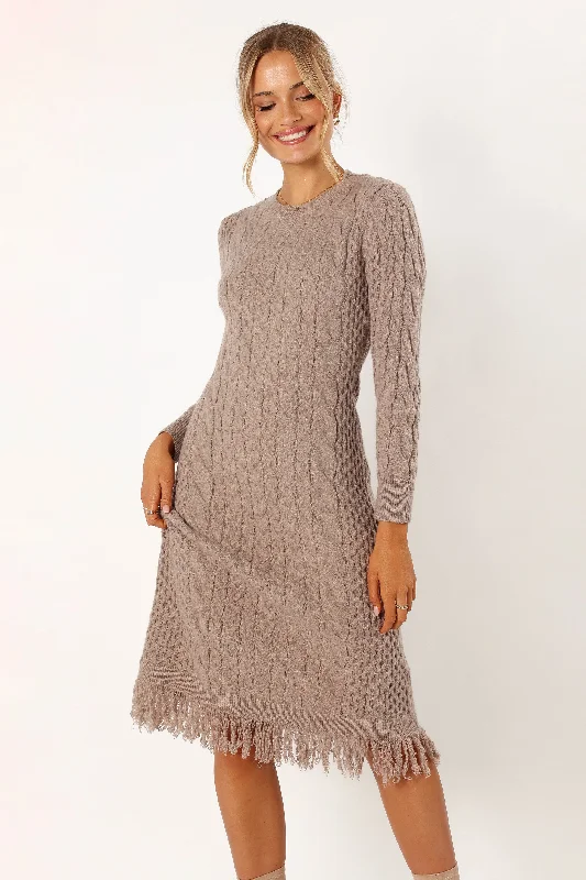 Limited-Time Offer Roberta Long Sleeve Knit Dress - Grey Seasonal Trend