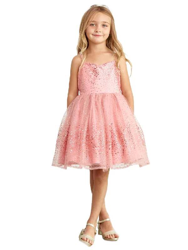 Must Haves Big Girls Mauve Spaghetti Strap Sequin Tulle Junior Bridesmaid Dress 8-12 Y2K Nostalgic Fashion Look