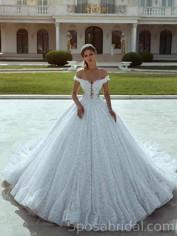 End Of Season Sale Off the Shoulder Full Lace Elegant Princess Romantic Wedding Dresses,Ball Gown, WD0359 Minimalist Elegant