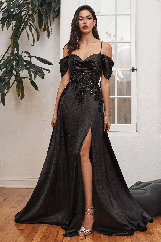 Limited Time Special Offer Satin Off The shoulder Sweetheart Neck Bodice A-Line Long Prom & Bridesmaid Dress CDOC012 Luxe Layering