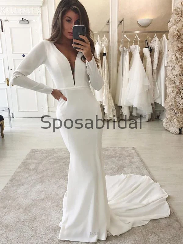 Smart Casual Deals Country Satin Long Sleeves Elegant Wedding Dresses, Modest Prom Dresses WD0450 Seasonal Trend