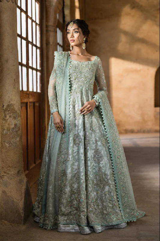 Minimalist Fashion Sale Pakistani Bridal Dress in Blue Lehenga and Frock Style Lightweight Fabric