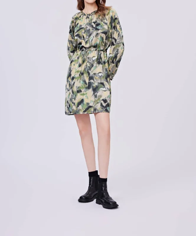 Spring Fashion Eleanor Brushstroke Print Shirt Dress In Green Chic Urban Fashion Look