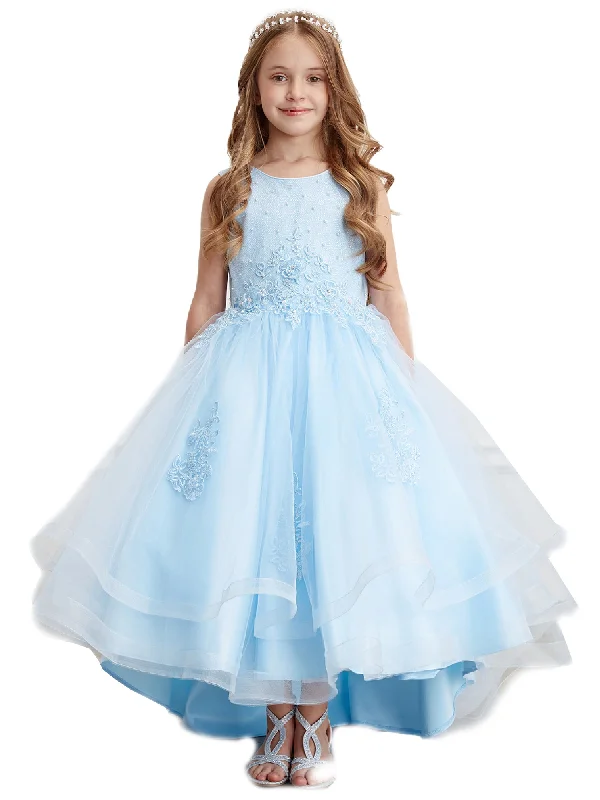 Durable Fashion Picks Big Girls Sky Blue Pearl Rhinestone Lace Tail Skirt Junior Bridesmaid Dress 8-16 Playful Elegance