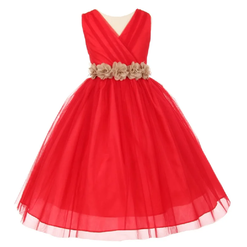 Crazy Discounts, Hurry Up Big Girls Red Champagne Chiffon Flowers Tulle Junior Bridesmaid Dress 8-14 Seasonal Trend