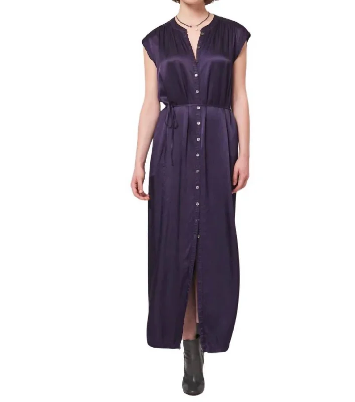 Chic & Modern Sales Satin Maxi Dress In Dark Eggplant Feminine Soft - Hued Look