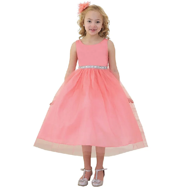 Contemporary Chic Promotions Big Girls Coral Rhinestone Tulle Junior Bridesmaid Dress 8-12 Chic Sophistication