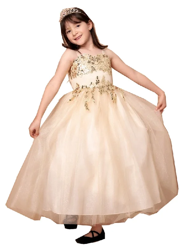 Everyday Elegance Sale Big Girls Champagne Embroidered Sweetheart Neckline Junior Bridesmaid Dress 8-16 Flash Sale