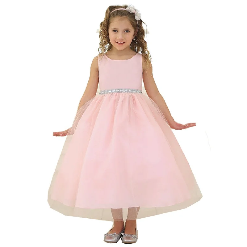 Sophisticated Style Offers Big Girls Blush Rhinestone Tulle Junior Bridesmaid Dress 8-12 Lightweight Fabric