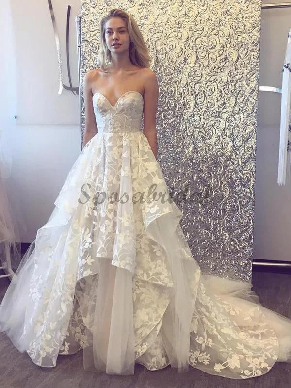 Enjoy Discount Sweetheart Strapless Lace Tulle Ruffles With Train Wedding Dresses WD368 Save on Classic Elegant Styles