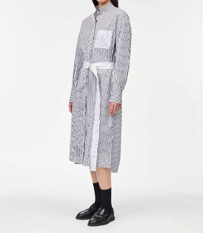 Weekend Exclusive Oversized Belted Shirt Dress In Black/white Stripe Feminine Charm