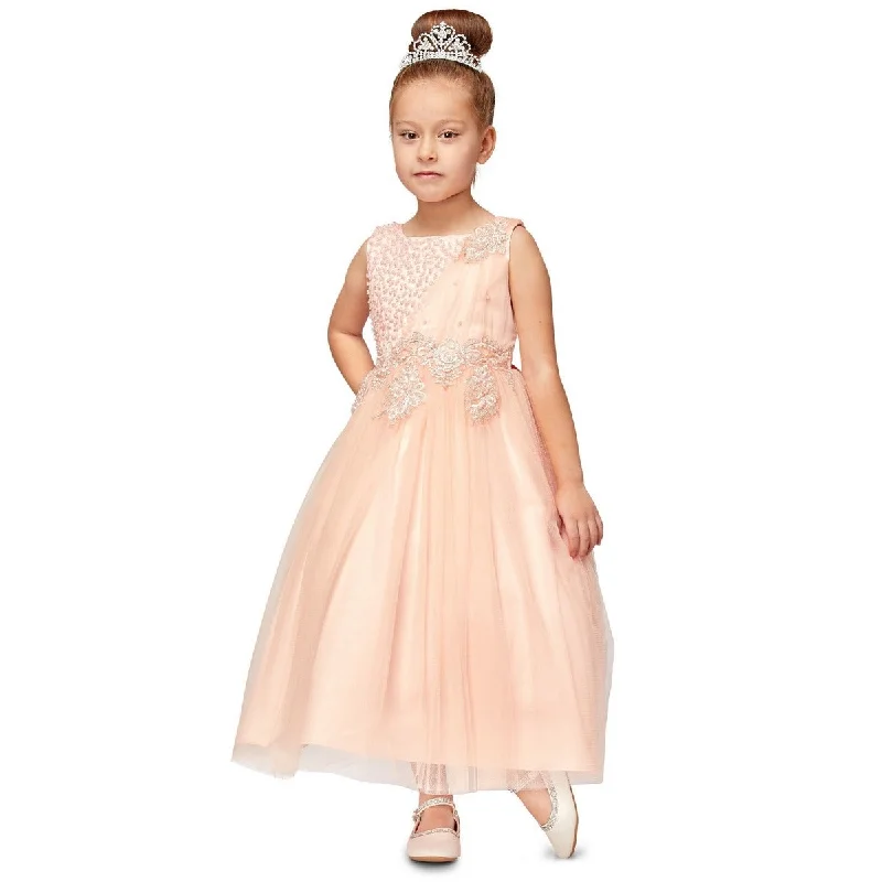 Trendy Looks On Sale Big Girls Blush Pearl Bead Coiled Lace Satin Tulle Junior Bridesmaid Dress 8-16 Classic Charm