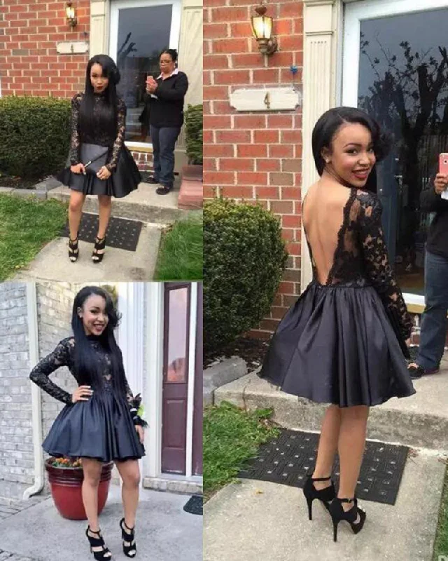 Timeless Elegance Redefined Africa Short Prom Dress Black A Line Lace with Long Sleeves Short Party Dresses Evening Wear Casual Elegance