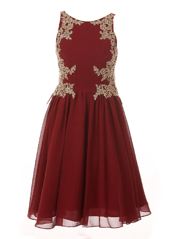 Chic Trend Collection Big Girls Burgundy Chiffon Lace Junior Bridesmaid Dress 12-16 Refined Simplicity