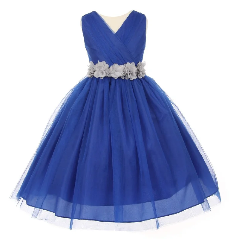 Chic Style, Always In Vogue Big Girls Royal Blue Silver Chiffon Flowers Tulle Junior Bridesmaid Dress 8-14 Luxury Comfort