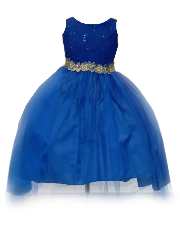 Unleash Your Trend Driven Style Big Girls Royal Blue Sequin Bodice Hi Low Junior Bridesmaid Dress 8-16 Feminine Charm