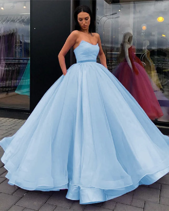 Fashion-Forward Princess Strapless Light Sky Blue Ball Gown Organza with Satin Quinceanera Dress Sweet 15 /16 Dresses for Girls Birthday Debutante Dress PL01229 Dreamy Aesthetic