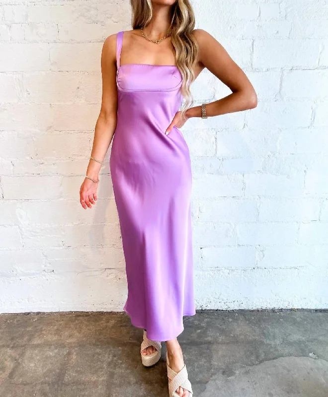 Budget Friendly Stacie Satin Maxi Dress In Lavender Feminine Elegant