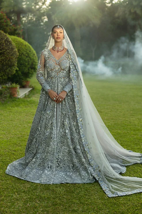 Modish Fashion Discounts Ice Blue Pakistani Bridal Dress in Gown Lehenga Style Coastal Beach - Inspired Style