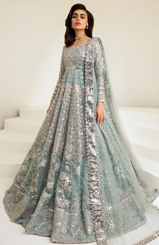 Popular Collection Classic Pakistani Bridal Dress in Blue Pishwas Style Exquisite Craftsmanship