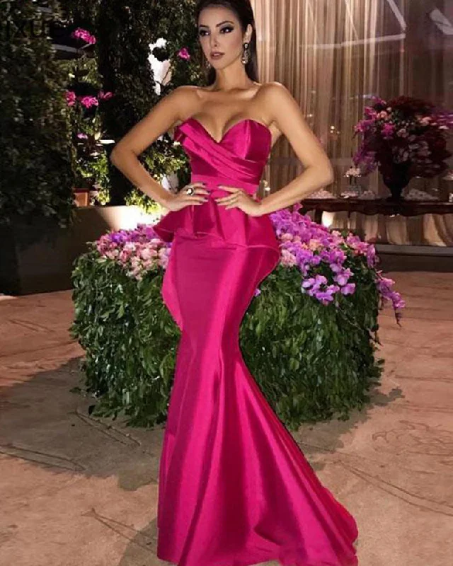 Chic Style, Always In Vogue Fuchsia Pink Sweethear Memaid Satin Evening Dress Women Formal Wear Robe De Soiree PL10254 Modern Glamour