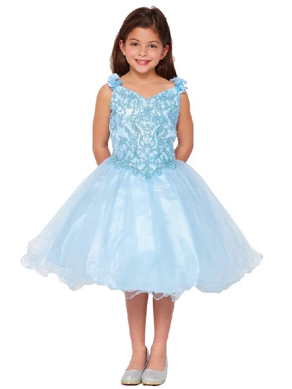 Limited-Time Offer Big Girls Blue 3D Flower Strap Junior Bridesmaid Dress 8-16 Final Clearance