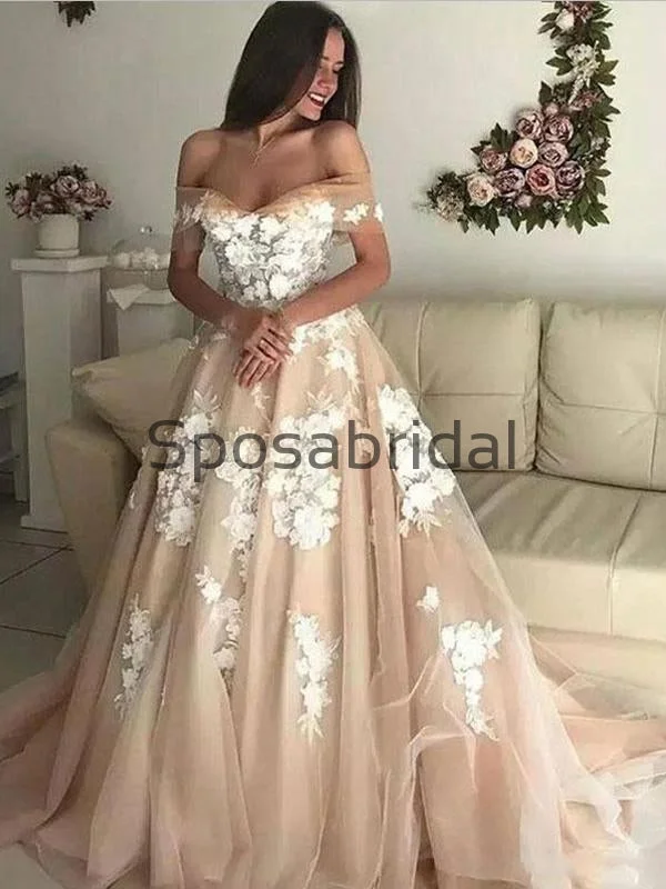 Flash Sale Fever Champagne Off the shoulder A-line Gorgeous Long Wedding Dresses WD0421 Boho - Chic Festival - Ready Style