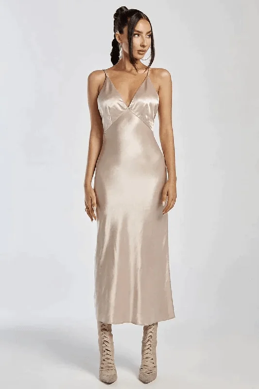 Stylish Statements Sariah Slip Dress - Champagne Rustic Countryside Charm Look