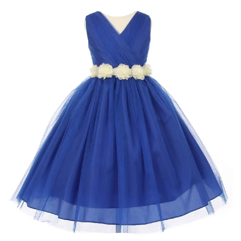 Unleash Your Fashion Big Girls Royal Blue Ivory Chiffon Flowers Tulle Junior Bridesmaid Dress 8-14 Soft Textures