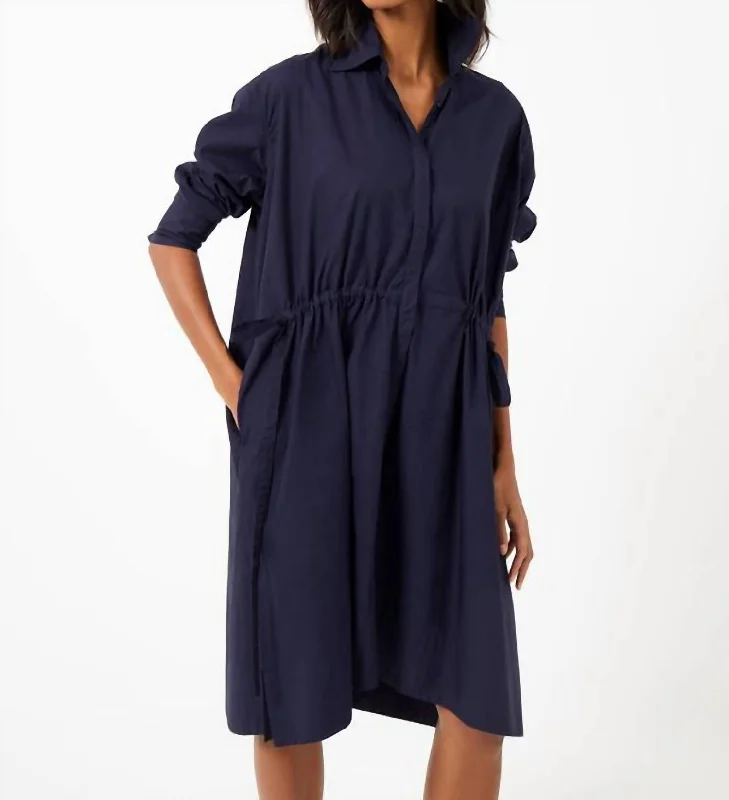 Hot Trends Rhodes Poplin Long Sleeve Shirt Dress In Marine Boho - Chic Festival - Ready Style