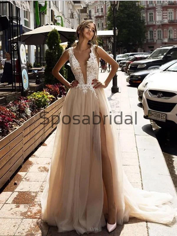 Daily Deals A-line Tulle Lace Vintage Beach Wedding Dresses, Prom Dresses WD0410 Minimalist Elegant