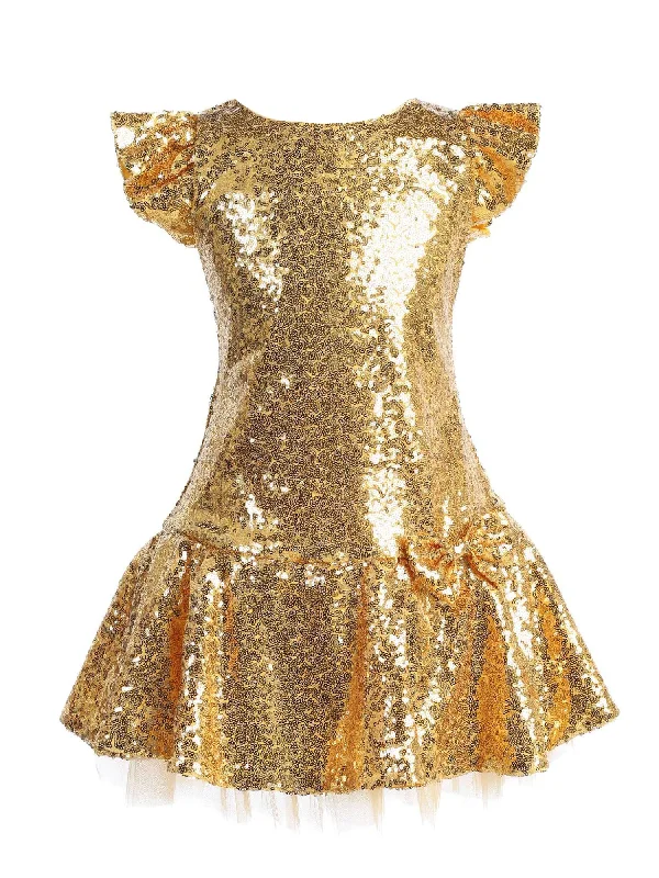 Contemporary Casual Deals Big Girls Gold Sequin Ruffle Tutu Junior Bridesmaid Dress 8-12 Refined Look