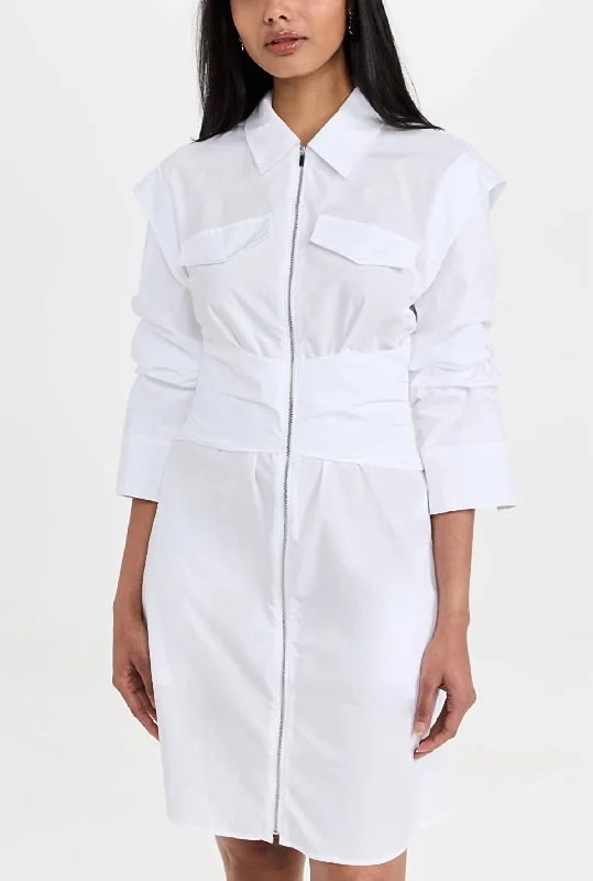 Flash Sales Skylar Zip Front Shirt Dress In White Feminine Elegant